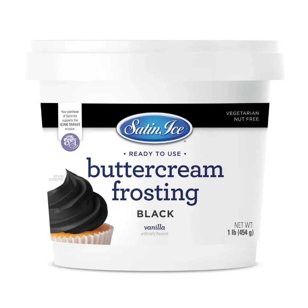 [SI-BC-Black] Satin Ice, Black Buttercream Frosting 1 Lb (454g)