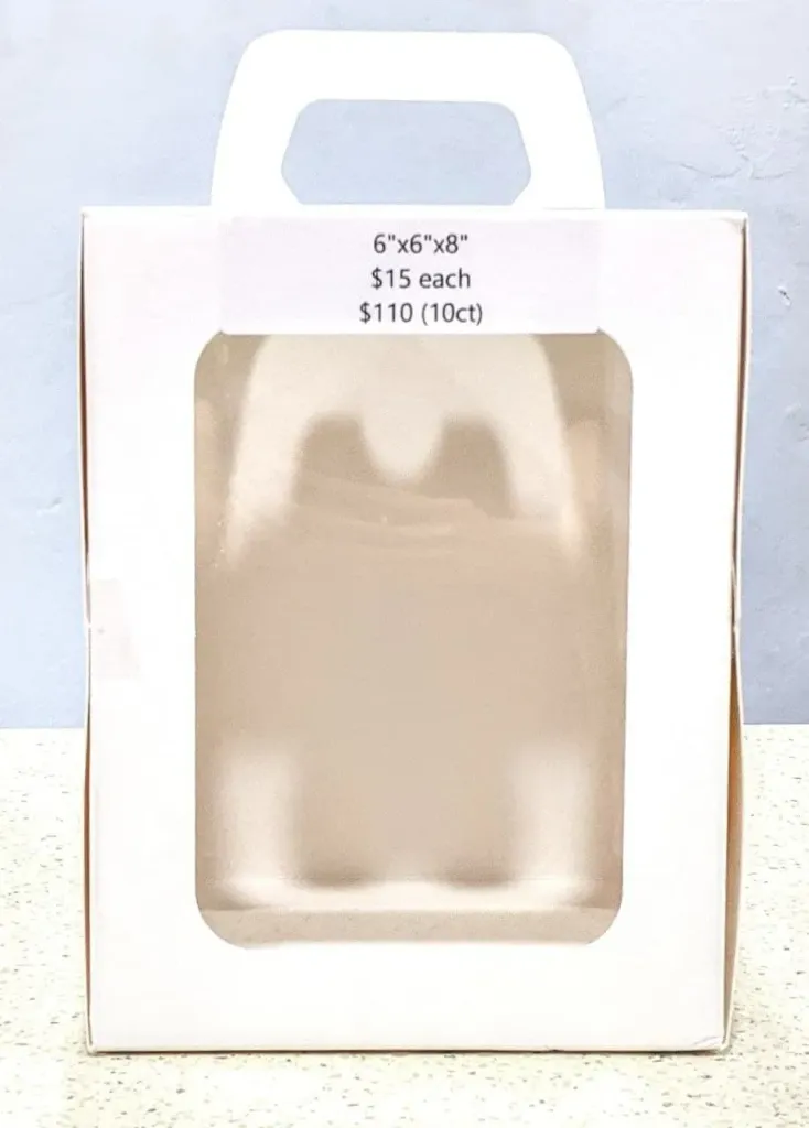 [CBXWH-060608] White Cake Box with Window and Handle 6"x6"x8"