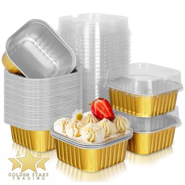 [E150] 5oz (150ml) Gold Square Aluminum Foil Cup with Lid