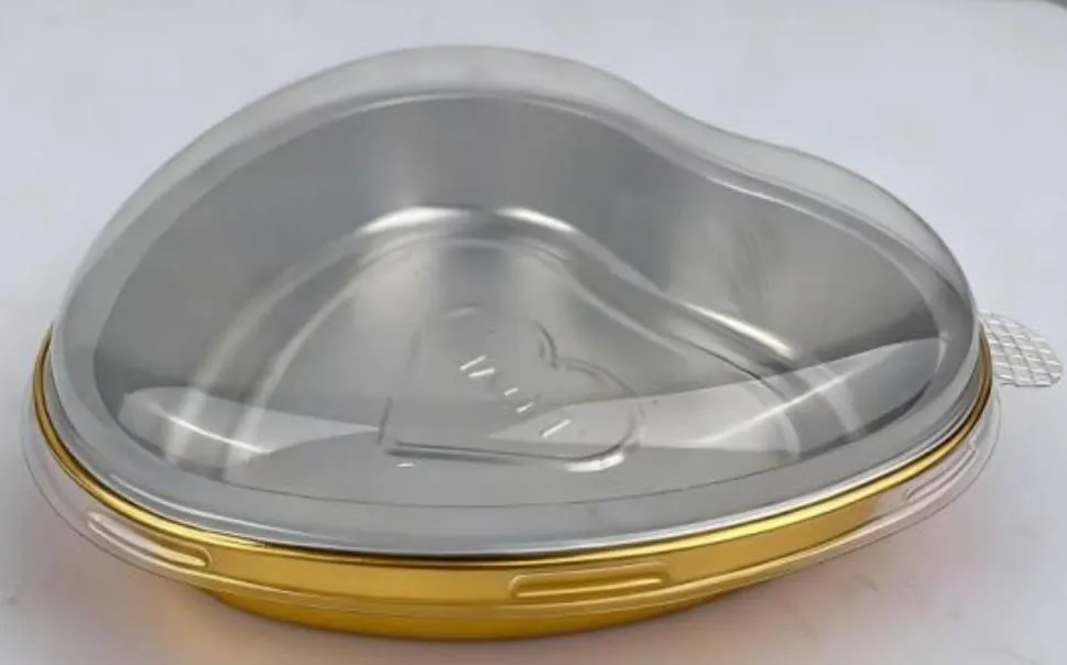 [E660] Gold Heart Aluminum Foil Container with Lid (660ml)